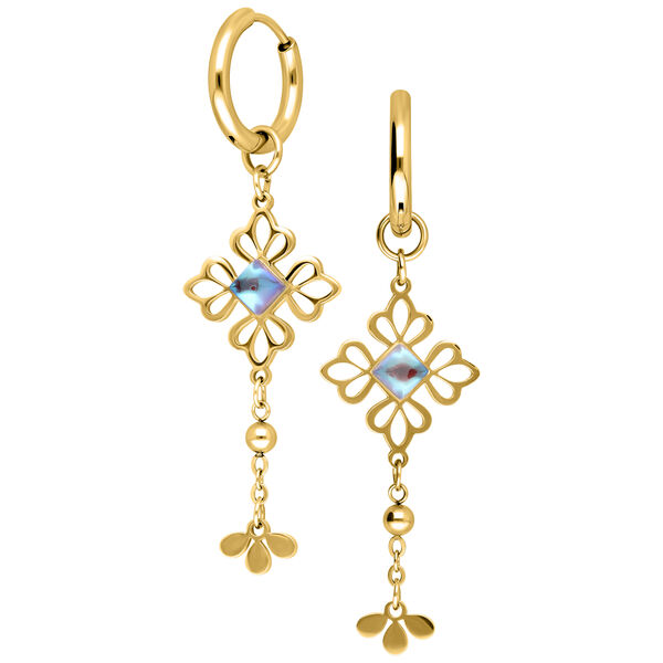 Floral Moonstone Hoops Pair - Golden Metal