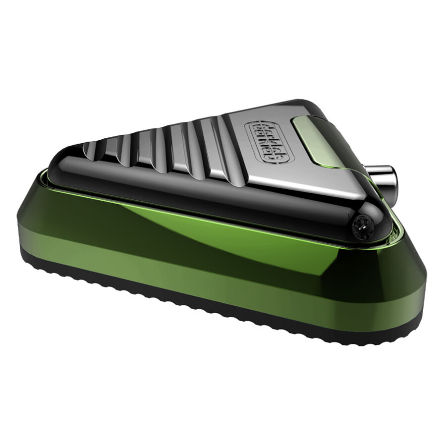 Delta Footswitch Kryptonite triangolare in alluminio in verde chiaro e nero su sfondo bianco