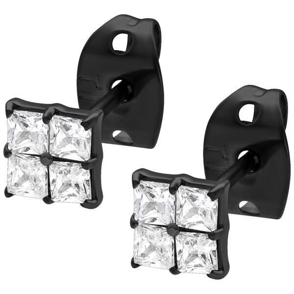 Pendientes cuadrados de metal negro con cristales claros