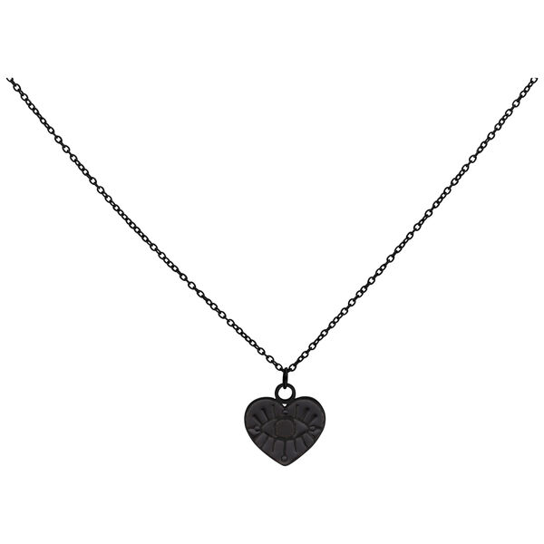 Collana con ciondolo a cuore nero in acciaio chirurgico su sfondo bianco