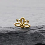 Goldener Lotus Aufsatz auf grauem Stein mit klaren Linien und glänzender Oberfläche