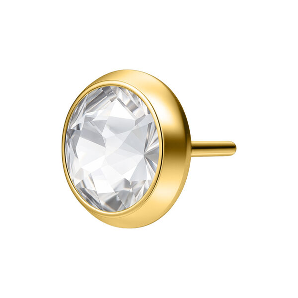 Ajuste de piercing dorado con piedra cristalina sobre fondo blanco