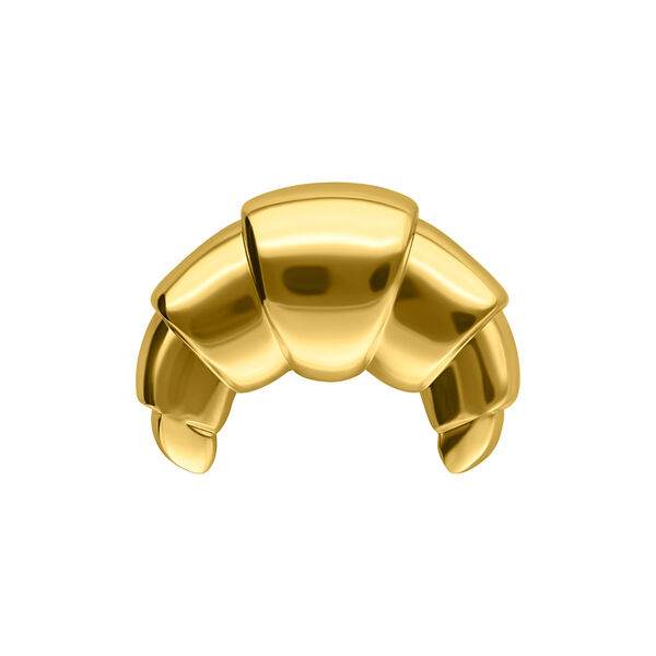 Aro de piercing en forma de croissant dorado de titanio sobre fondo blanco