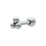 Barbell de oreja plateado con tres bolas sobre fondo blanco