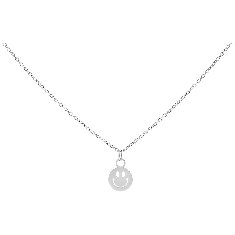 Collana con smiley in acciaio chirurgico su sfondo bianco