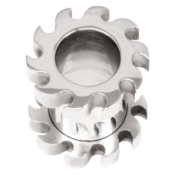 Silberner Saw Blade Tunnel aus Chirurgenstahl mit gezacktem Rand auf weißem Hintergrund