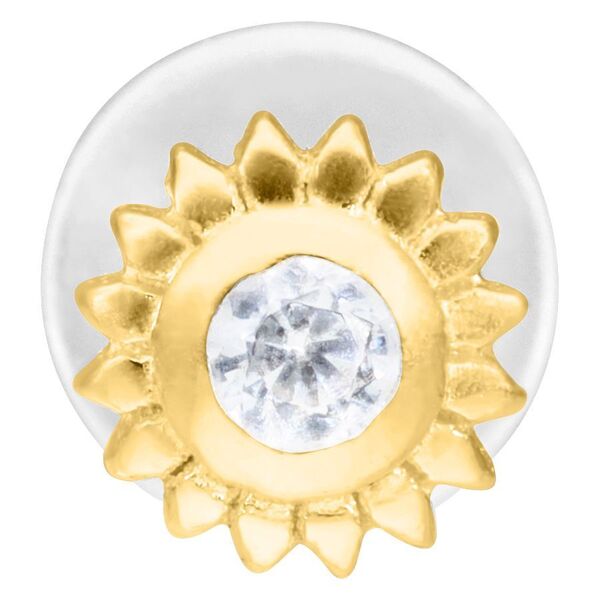 Labret Push-Fit dorado con piedra cristalina sobre fondo blanco