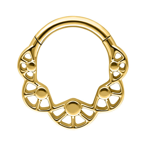 Clicker de Septum dorado con diseño de burbuja sobre fondo blanco