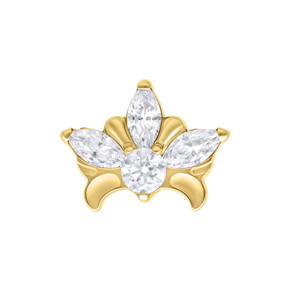 Tiara dorata con cristalli chiari su sfondo bianco