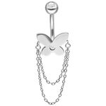 Banana Bell in argento con farfalla e catene su sfondo bianco