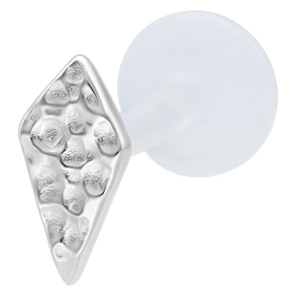 Labret de rombo plateado sobre fondo blanco con barra de PTFE