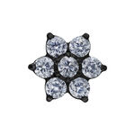 Accessorio fiore nero con cristalli chiari su sfondo bianco