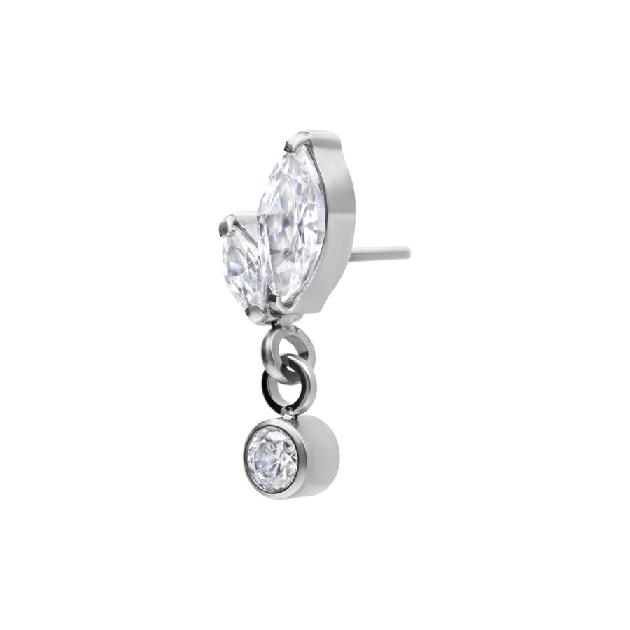 Inserto Push Fit argento con due cristalli chiari e ciondolo su sfondo bianco
