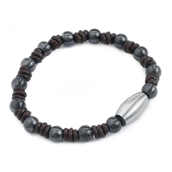 Pulsera Knot negra con acentos marrones y cierre plateado sobre fondo blanco