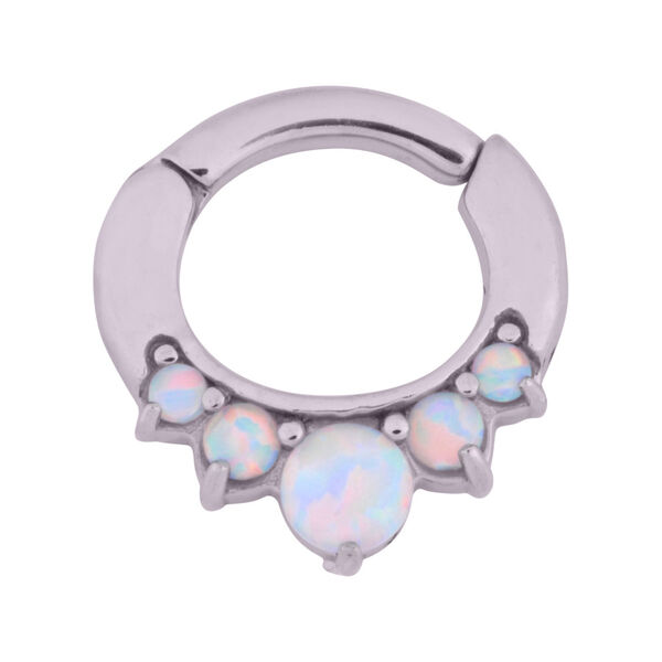 Silberner Icicle Opal Prong Clicker mit weißen Opalen, 1.2 mm Stärke, 6.0 mm Durchmesser