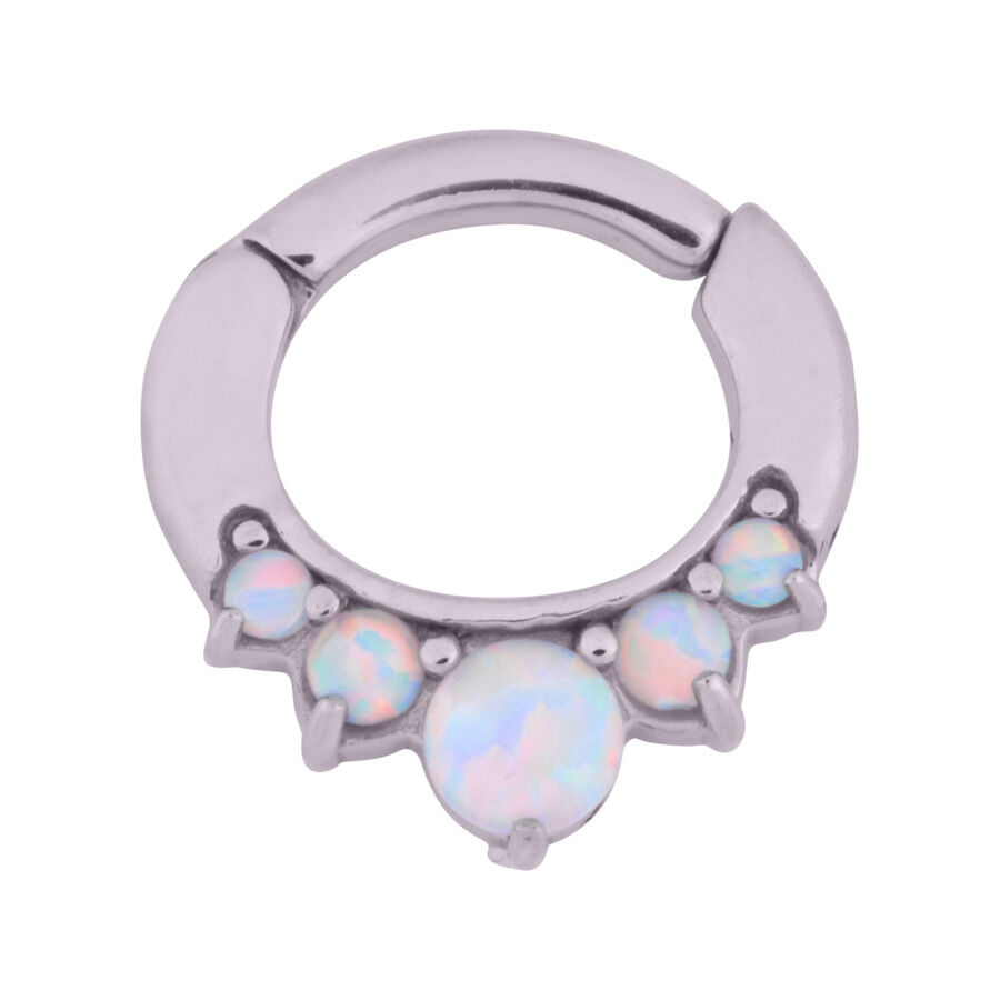 Icicle Opal Prong Clicker in argento con opali bianchi, spessore 1,2 mm, diametro 6,0 mm