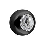 Accessorio sferico nero per piercing con cristallo chiaro su sfondo bianco