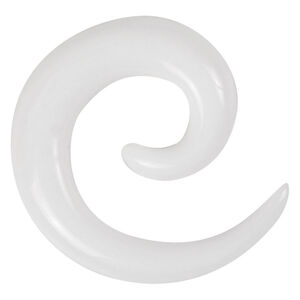 Weiße Acryl Dehnspirale für Ohrpiercings Weiße Acrylspirale in geschwungener Form auf neutralem Hintergrund
