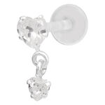 Piercing Labret a Cuore di Cristallo con Push Fit su sfondo bianco