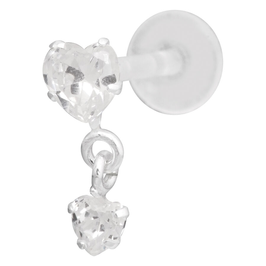 Piercing Labret a Cuore di Cristallo con Push Fit su sfondo bianco