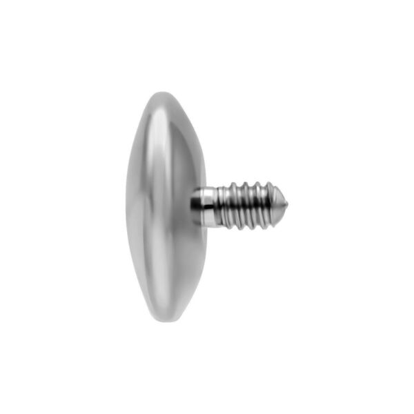 Piercing disc de titanio plateado con rosca externa sobre fondo blanco