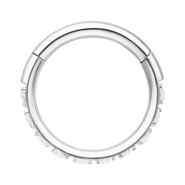 Clicker de septum plateado con cristales, 10,0 mm de diámetro, fondo blanco