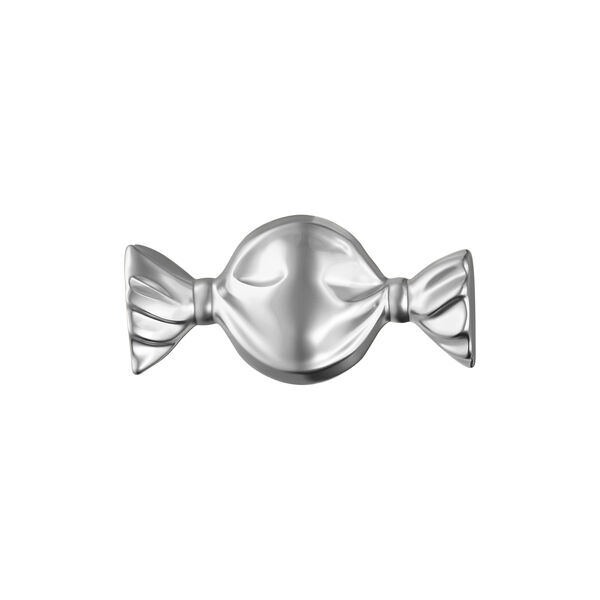 Accesorio para piercing en forma de bonbon plateado de titanio sobre fondo blanco