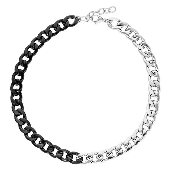 Collar Chunky de acero quirúrgico en plata y negro sobre fondo blanco