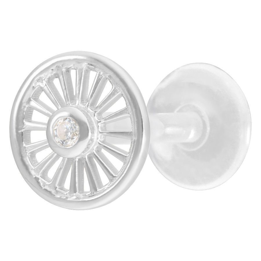 Labret in argento con cristallo rotondo su sfondo bianco
