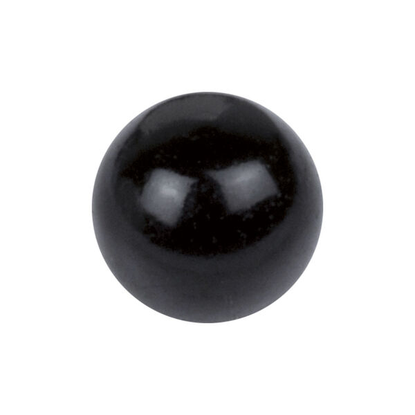 Bola negra de acrílico, lisa, reflectante sobre fondo blanco