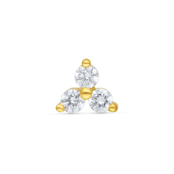 Trinity de oro con tres cristales claros sobre fondo blanco