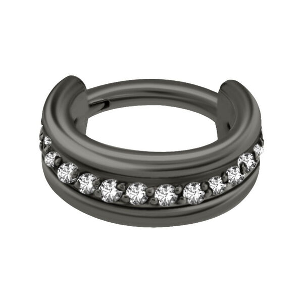 Anello Piercing Nero con Strass su sfondo bianco