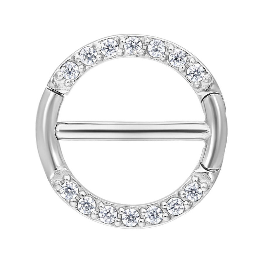 Clicker para pezón con pavé de plata y cristales claros, 12mm