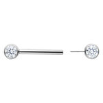 Silbernes Barbell mit klarem Kristall, Länge 14 mm, auf weißem Hintergrund