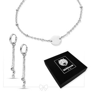 Silbernes Armband-Set mit Ohrreifen Silbernes Armband mit Plakette und hängenden Ohrringen, Wildcat Box