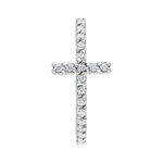 Anello piercing a croce in argento con cristalli chiari su sfondo bianco
