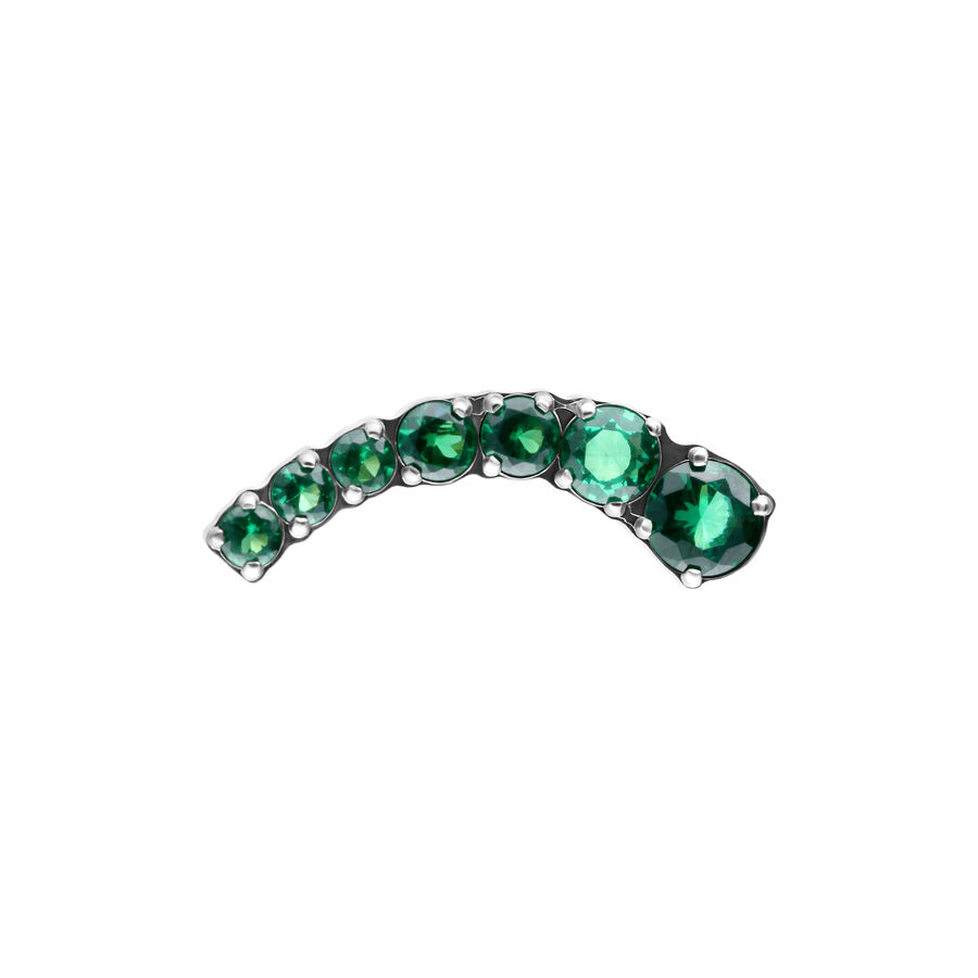 Punta per piercing in titanio con cristalli verde smeraldo, orientata a sinistra
