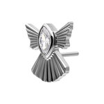 Silver attachment in angel shape with clear crystal on white background