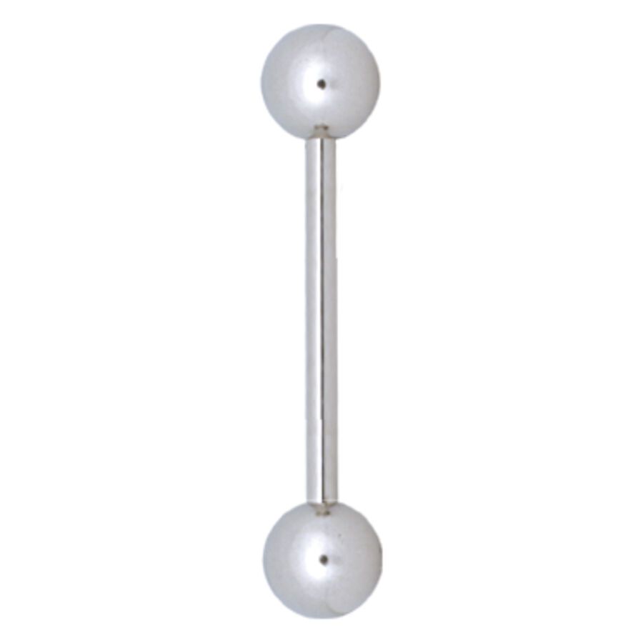 Barbell argento in titanio con due sfere su sfondo bianco