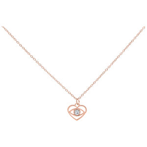 Little Dangling Eye Kette Roségold 50cm Roségoldene Kette mit kleinem Auge-Anhänger und klarem Kristall auf weißem Hintergrund