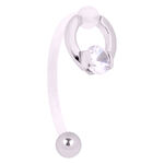 Banana barbell intimo argento in PTFE e acciaio chirurgico con cristallo chiaro su sfondo bianco