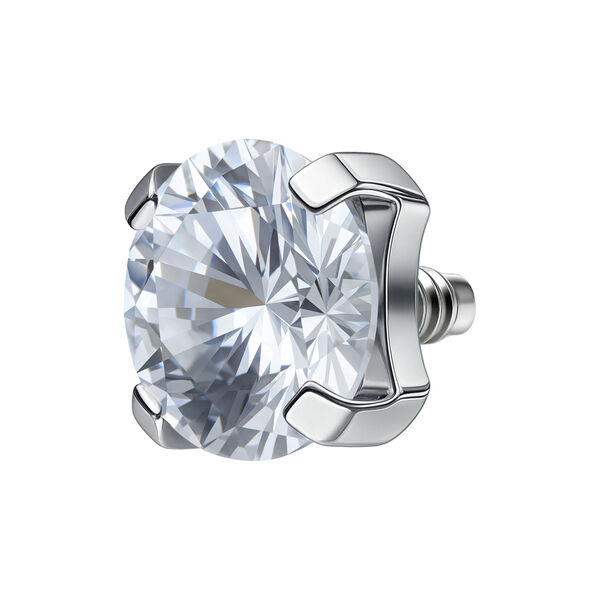 Accesorio de piercing plateado con piedra cristalina sobre fondo blanco
