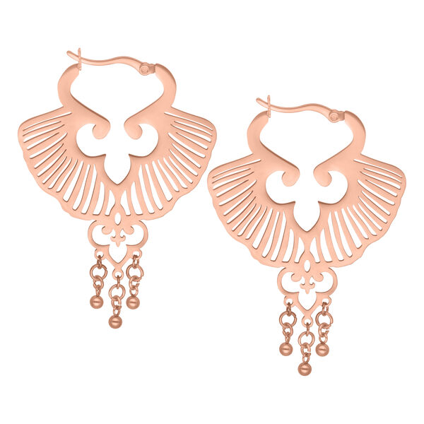 Aros de hoja de Ginkgo en oro rosa con diseño delicado sobre fondo blanco