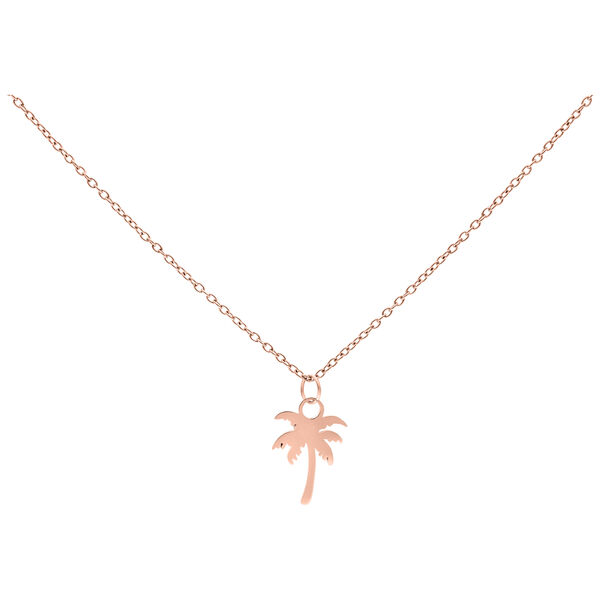 Collana in oro rosa con ciondolo a palma su sfondo bianco