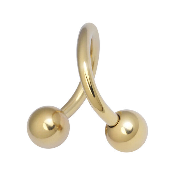 Glänzende goldene Titan-Spirale mit zwei Kugeln auf weißem Hintergrund