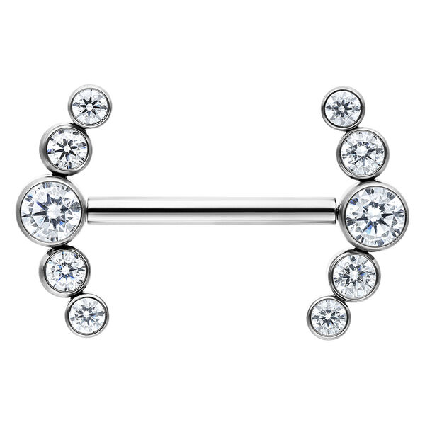 Barbell in argento con cristalli chiari, disposti simmetricamente