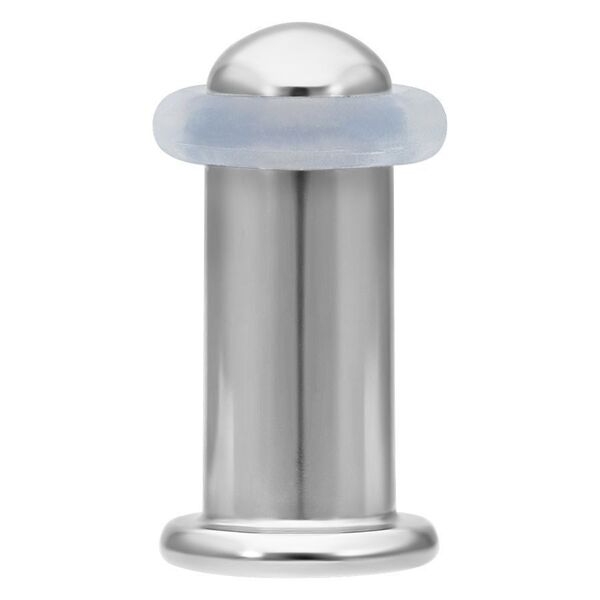 Silberner Piercing-Bullet Retainer aus Titan auf weißem Hintergrund