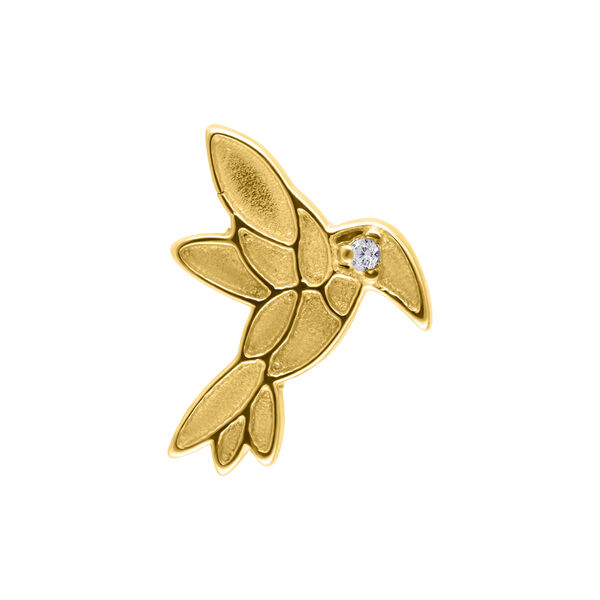 Inserto colibrì dorato con pietra chiara su sfondo bianco