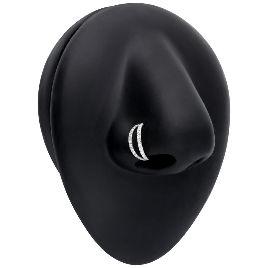 Doppelreihiger Kristall Clicker in Silber an schwarzem Modelkopf