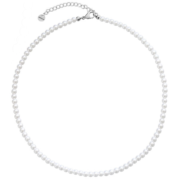 Kleine synthetische Perlenkette aus Chirurgenstahl in Silber auf weißem Hintergrund